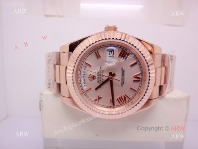New Replica Rolex Day Date Rose Gold Roman Markers Watch 40mm